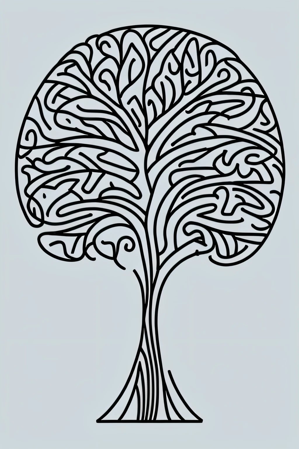 draw a brain as if it were a tree, with a thin and smooth line, simple and minimalist line drawing with few lines and a clean format