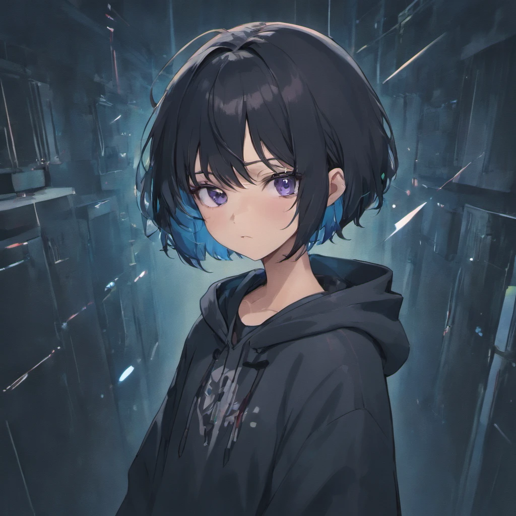 Glasses,Hooded,Short Black Hair,Black Eyes,Computer User,Dark Room,Cyber Security,Hacker