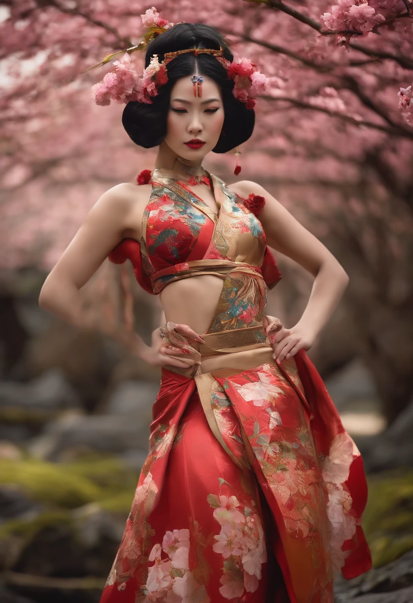 the geisha with the flowers on her face, fully nude, clothes off, in the style of futuristic robots, cinematic montages, appropriation artist, schlieren photography, traditional animation, intricate body-painting, dynamic anime --ar 69:128 --s 750 --v 5.2