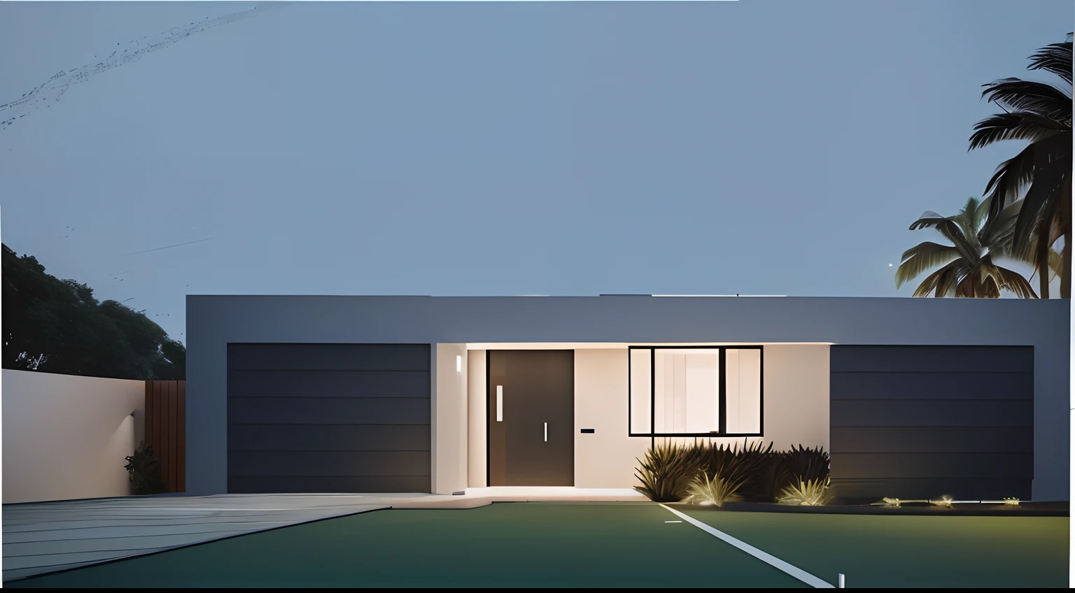 There's a picture of a house with a tennis court in front of it, night time render, Casa Conceito, architectural render, renderizado no lumion pro, em estilo de realismo simplificado, architectural concept, 2 d render, lumion rendering, uma casa, luxcore render, award winning render, architecture rendering, renderizado, Detailed rendering, architectural visualisation