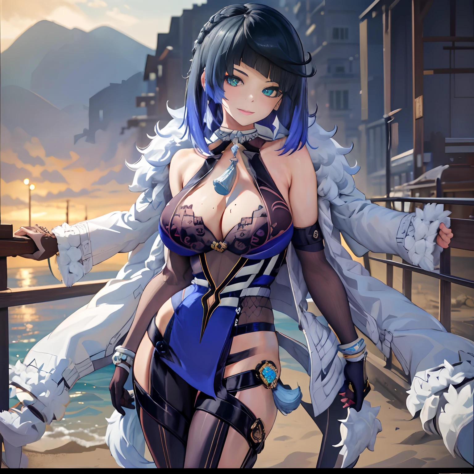 Iwhole Body, (NSTDA.:1.2), (10, beste-Qualit, master-piece: 1.4), ultra-high resolution, (Realistic, photorealistic portrait: 1.48), 20 years old girl , ( Micro Beetle View - Bikini Pass:1.11),Cow's milk bikini print, Famous Japanese celebrities, gigantic breasts, Blue Eyes, Head Tilted, cowboy shot, View from the front, looking at the audience, expressionless, Beautiful Sea Zeiss f 150mm/ 2.8 Hasselblad, Whole body, foot , Ultra-Wide Angle