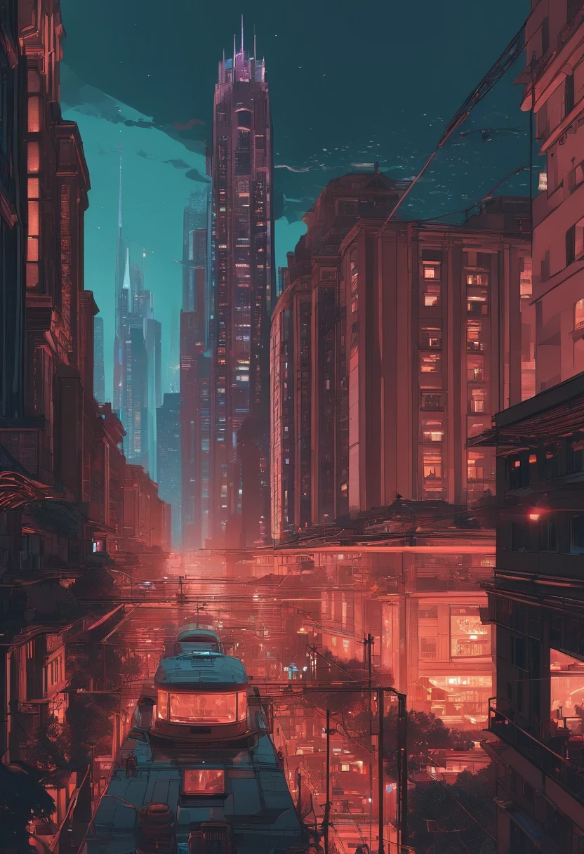 a close-up of a city with a large building and ((( a verdadeira torre Effeil ao fundo no centro))), inspirado em Liam Wong, estilo de arte cyberpunk, Arte Lofi, no estilo de Laurie Greasley, fundo neo tokyo, inspirado por Kilian Eng, Directed by: Kilian Eng, art deco outrun anime aesthestic, cyberpunk illustration, cyberpunk themed art, Jen Bartel, arte por Alena Aenami