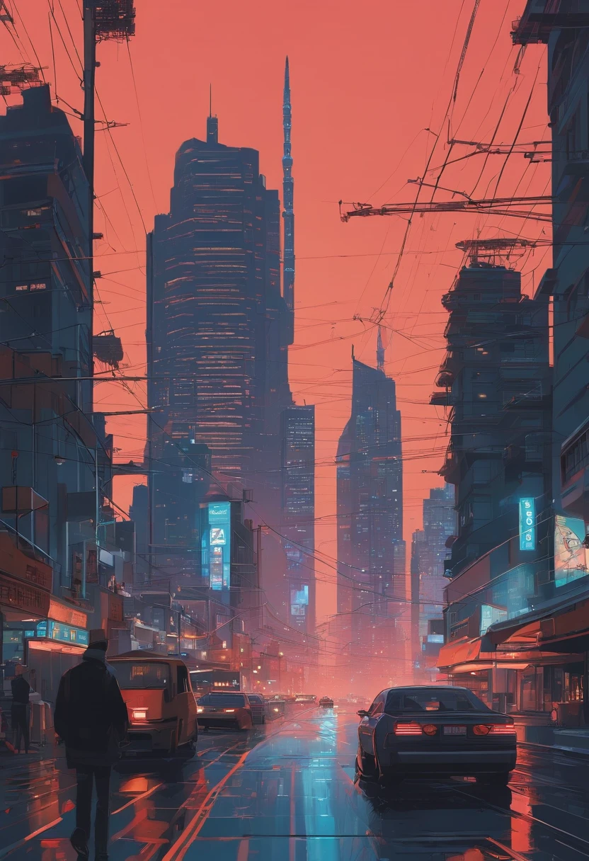 a close-up of a city with a large building and ((( a verdadeira torre Effeil ao fundo no centro))), inspirado em Liam Wong, estilo de arte cyberpunk, Arte Lofi, no estilo de Laurie Greasley, fundo neo tokyo, inspirado por Kilian Eng, Directed by: Kilian Eng, art deco outrun anime aesthestic, cyberpunk illustration, cyberpunk themed art, Jen Bartel, arte por Alena Aenami