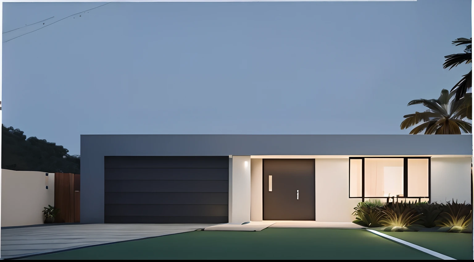 There is a picture of a modern house with an entrance, award winning render, night time render, luxcore render, exterior grande angular 2022, award winning render, architectural render, render to resolute perfection, sleek utopian design, em estilo de realismo simplificado, high-quality render, architectural 3 d render, architectural render, crisp smooth clean lines