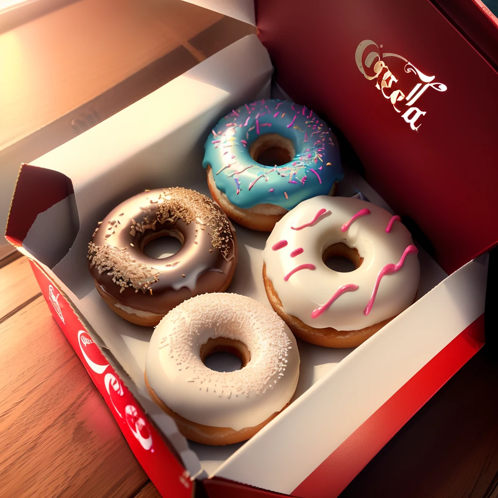 Four Mini Donuts plus one 200ml Coca-Cola, plus a 500ml straw cup inside a white gift box with a window