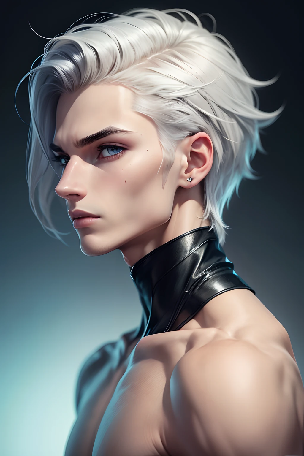 Male, white hair, red eyes, muscular, wearing female undewear