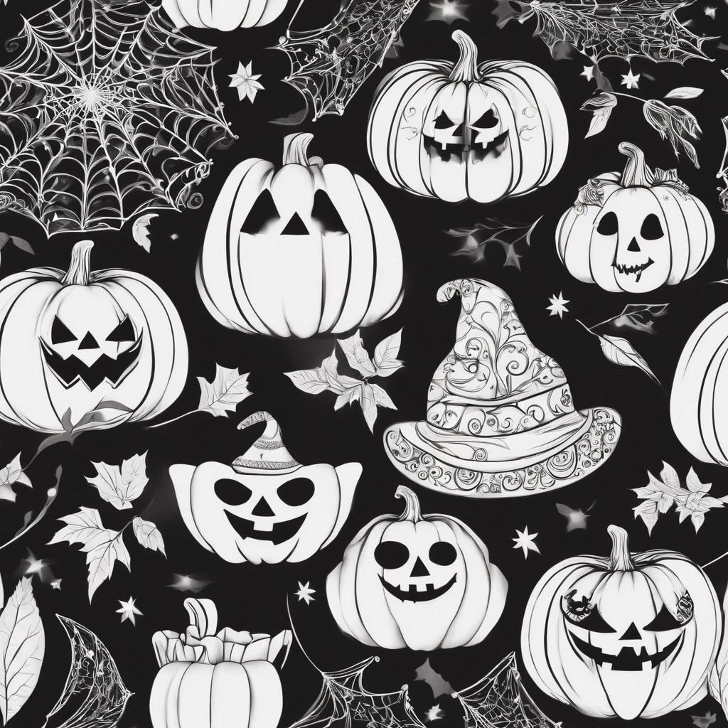 Halloween bonito, estilo dos desenhos animados, plano de fundo do desenho de linha, fundo branco, monocromatic, desenho de linhas, ((esquete)), Baby Coloring Linhas grossas afiadas.