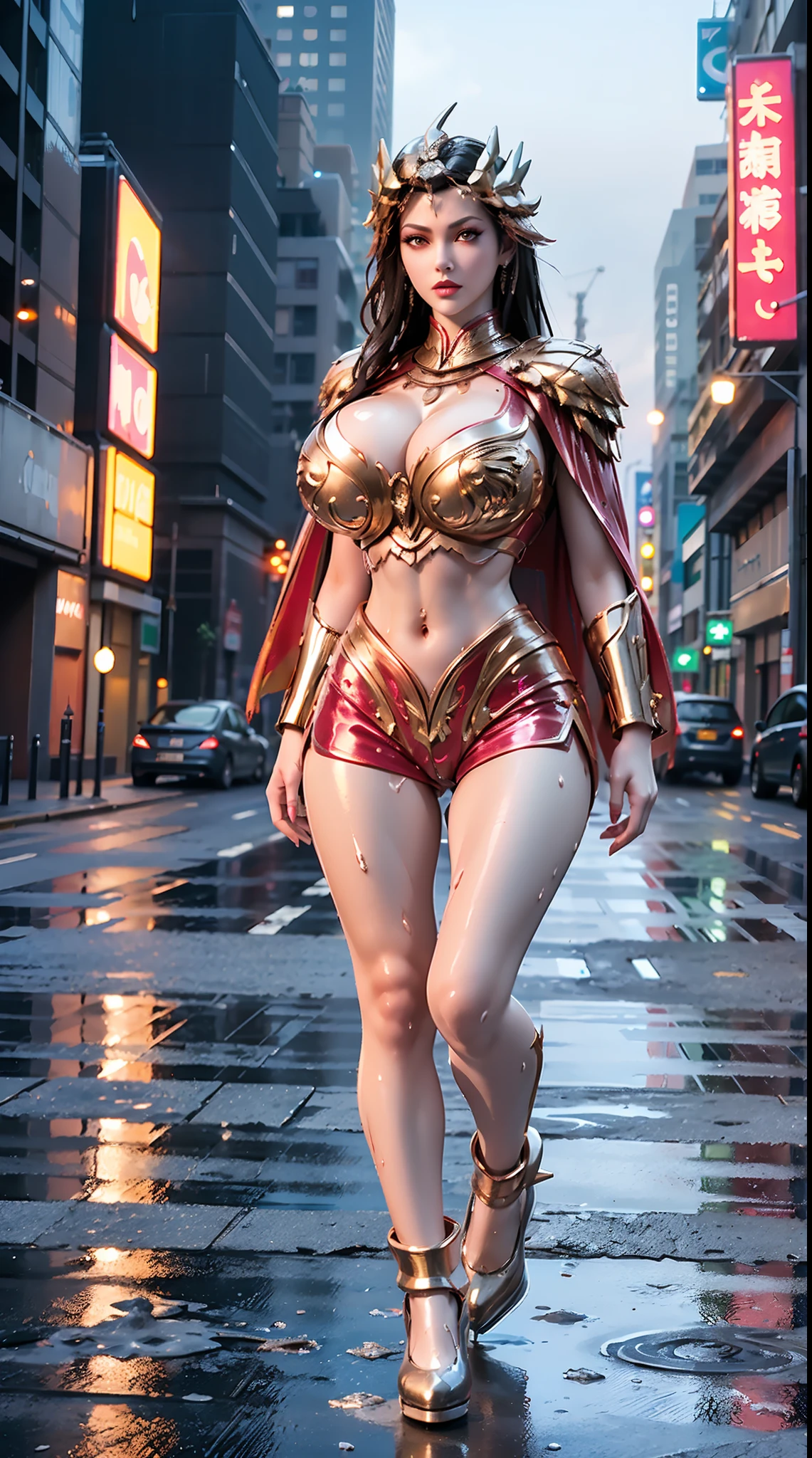 1GIRL, SOLO, COQUETTE, (HAIR ORNAMENT, NECKLACE), (WET HUGE FAKE BOOBS:1.3), (STREET CITY BACKGROUND), (FUTURISTIC ICE PHOENIX MECHA CROP TOP, ROYAL CAPE, CLEAVAGE:1.2), (SKINTIGHT YOGA HOTPANTS, HIGH HEELS:1.2), (PERFECT BODY, FULL BODY VIEW:1.5), (LOOKING AT VIEWER), (WALKING DOWN:1.2), MUSCLE ABS:1.3, ULTRA HIGHT DEFINITION, 8K, 1080P.