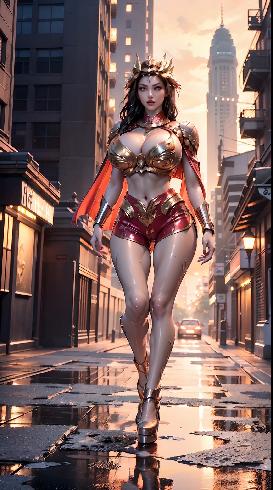 1GIRL, SOLO, COQUETTE, (HAIR ORNAMENT, NECKLACE), (WET HUGE FAKE BOOBS:1.3), (STREET CITY BACKGROUND), (FUTURISTIC ICE PHOENIX MECHA CROP TOP, ROYAL CAPE, CLEAVAGE:1.2), (SKINTIGHT YOGA HOTPANTS, HIGH HEELS:1.2), (PERFECT BODY, FULL BODY VIEW:1.5), (LOOKING AT VIEWER), (WALKING DOWN:1.2), MUSCLE ABS:1.3, ULTRA HIGHT DEFINITION, 8K, 1080P.