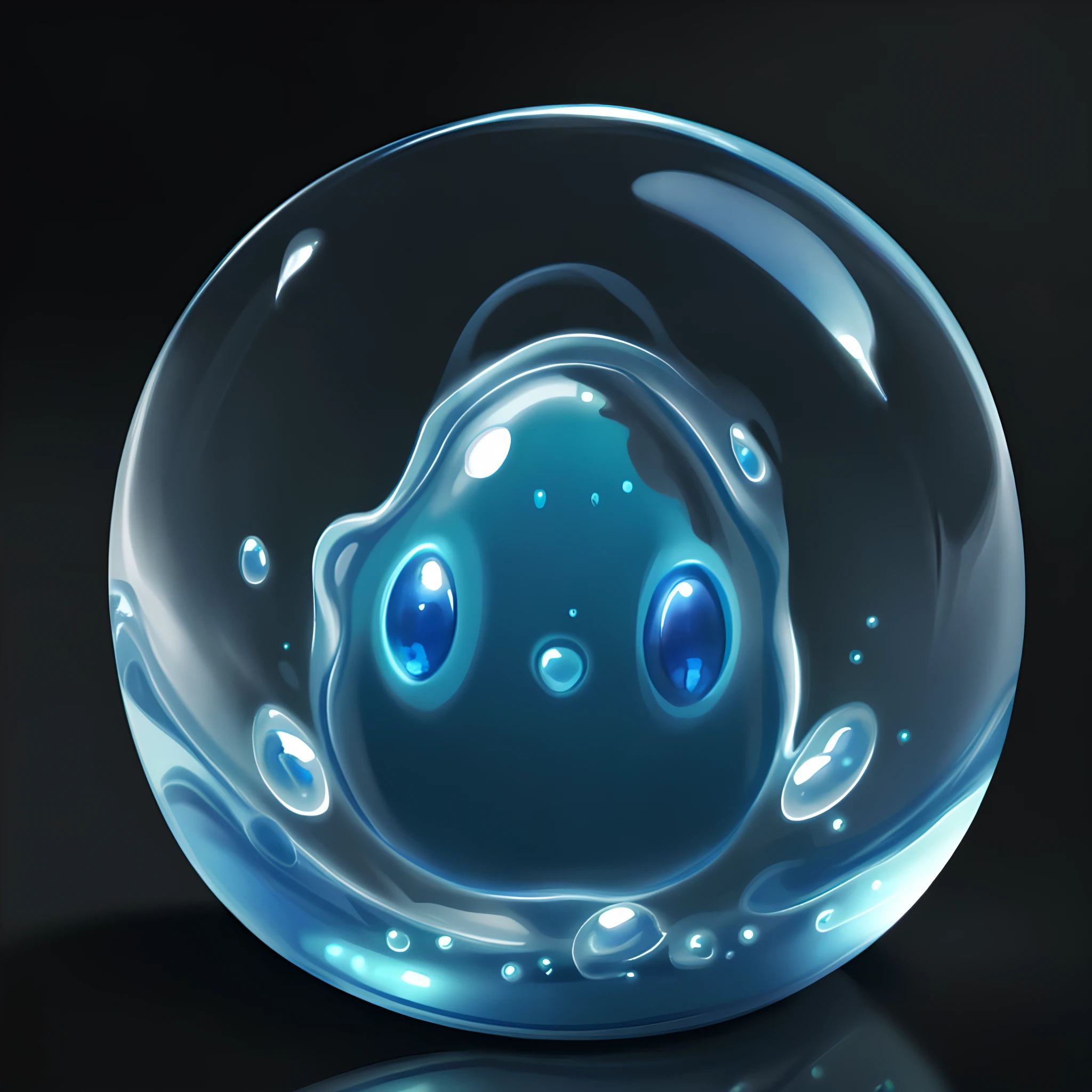 a small piece of blue slime harvested from a slime monster, reflective and transparent blue slime blob, completely intact with no dripping, black background
