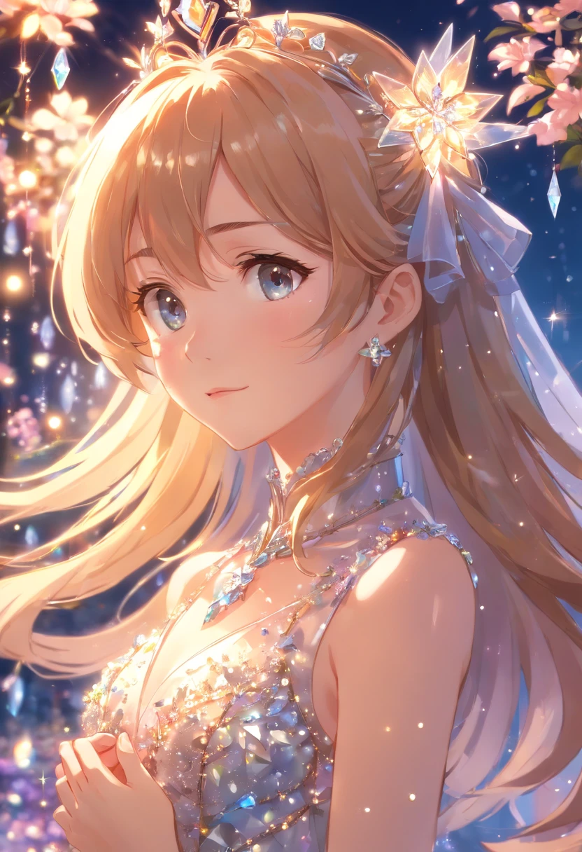 dramatic composition, Vestidos estilo corte, real, splendid, Adornos en cascada, Volantes, Arcos, Candelabros de cristal, Peinado,Pelo rojo,RiasGremory, Ponet, Colas de caballo dobles como taladros, gaze at the camera, flequillo, maximalismo, Antecedentes palaciegos, Delicate representation of hair and eyes, Vestidos de princesa, Faldas preciosas, Flores en mano, Sonrisas, ojos estrellados, cinematiclight, Detalle extremo, a high definition, happy girl, Pelo muy largo, diamantes, Diamantes rotos, Fragmentos de cristal, light particles