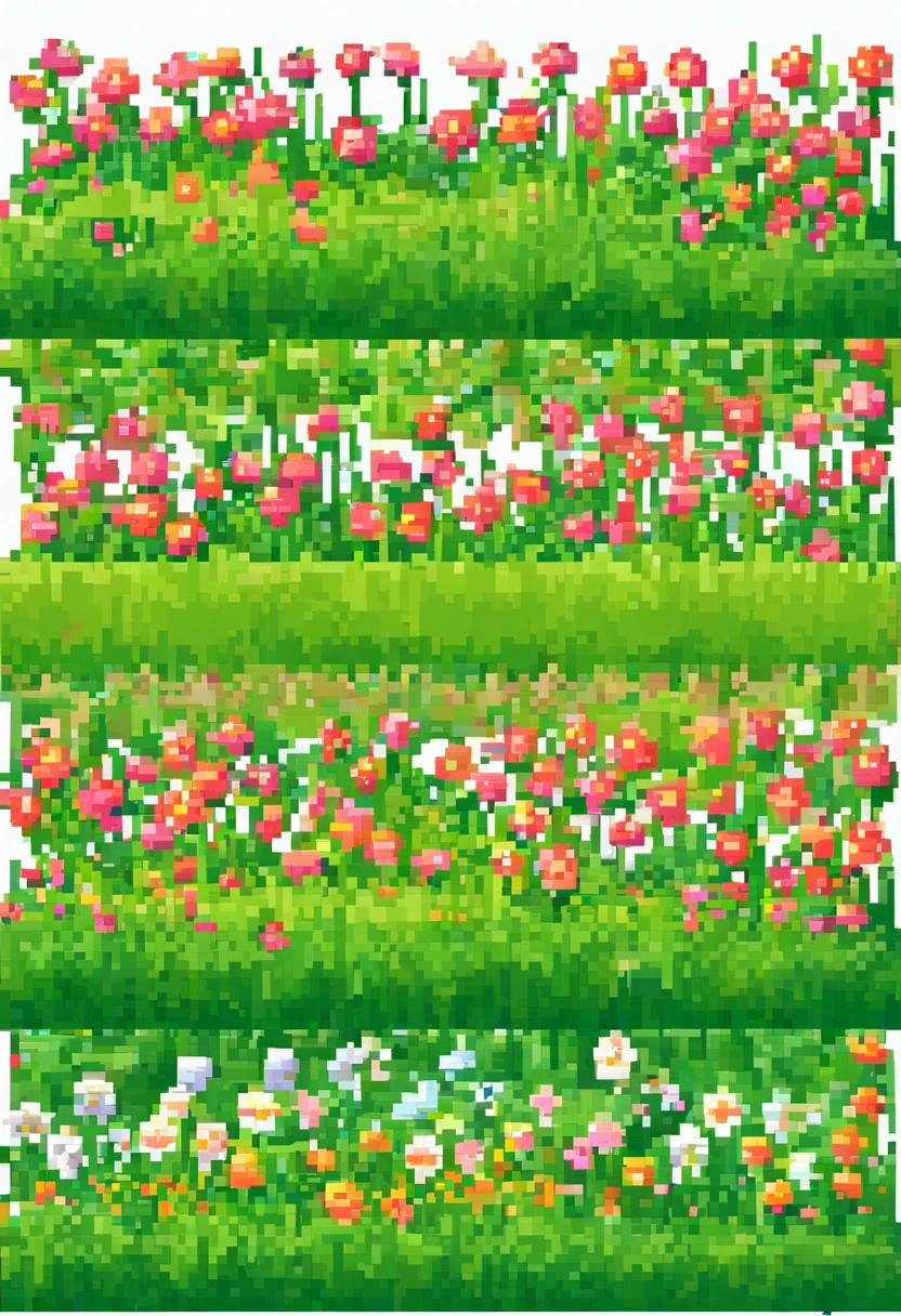 grass with flowers, in pixelsprite style, side view, game asset