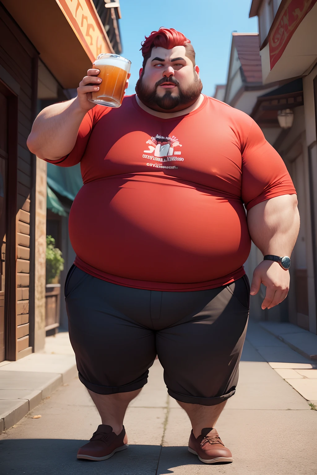 description: Make a man with obesity
Features: Esse homem deve estar usando roupa vermelha.
scenecy: He must be inside a bar
Share: He's drinking beer
Quality: Pixar, 3D, Disney