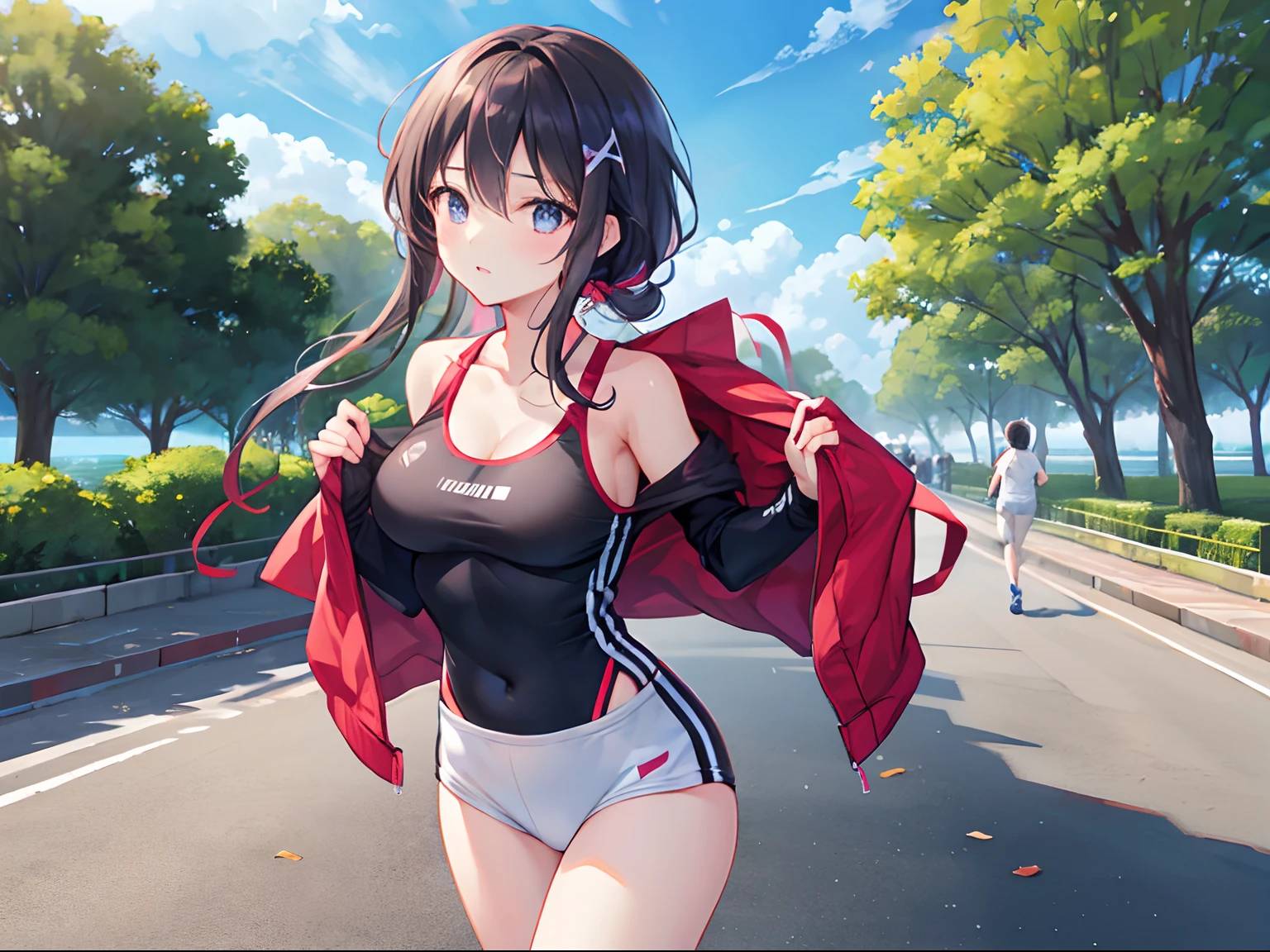 A sexy、(Whole body-V、4-S750)、a park、Running Wear、Running、
