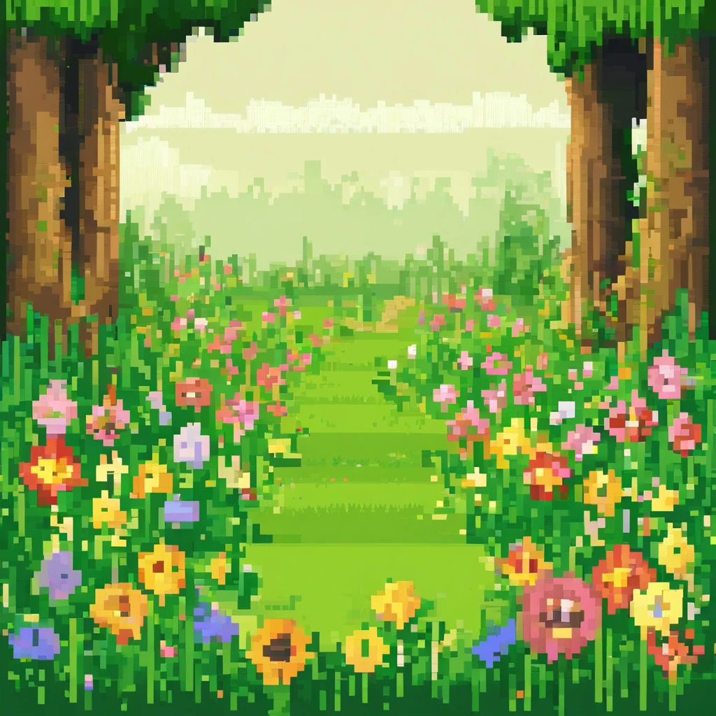 Grass with flowers, pixelated sprite style, side glance, game asset, Enabled x8, 16 color palette