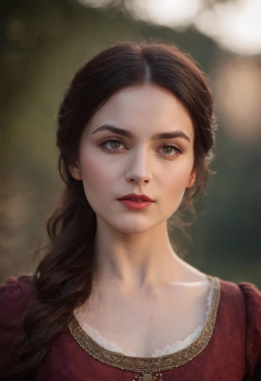 (((a deep reddish wound crosses her left cheek))) fair complexion, woman around 25 years old, natural deep black hair, distinctive grey eyes, wearing kohl, slender and graceful, beautiful, candlelight in a medieval setting, ultra sharp focus, realistic shot, medieval female clothes, tetradic colors (scar:1.4)