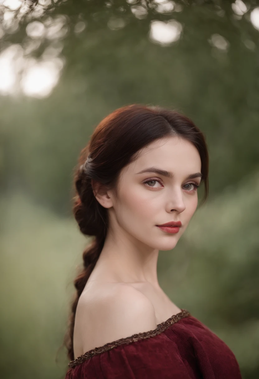 (((a deep reddish wound crosses her left cheek))) fair complexion, woman around 25 years old, natural deep black hair, distinctive pale gray eyes, wearing kohl, slender and graceful, beautiful, candlelight in a medieval setting, ultra sharp focus, realistic shot, medieval female clothes, tetradic colors (scar:1.4), full body