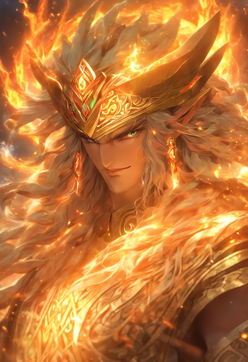 (((BELENOS))) best quality, ultra-high resolution, 4K detailed CG, master piece,Celtic god,sun, ,Celtic clothing,Celtic mythology, ((Summer God)) , Celtic image, aesthetic, screen-centered