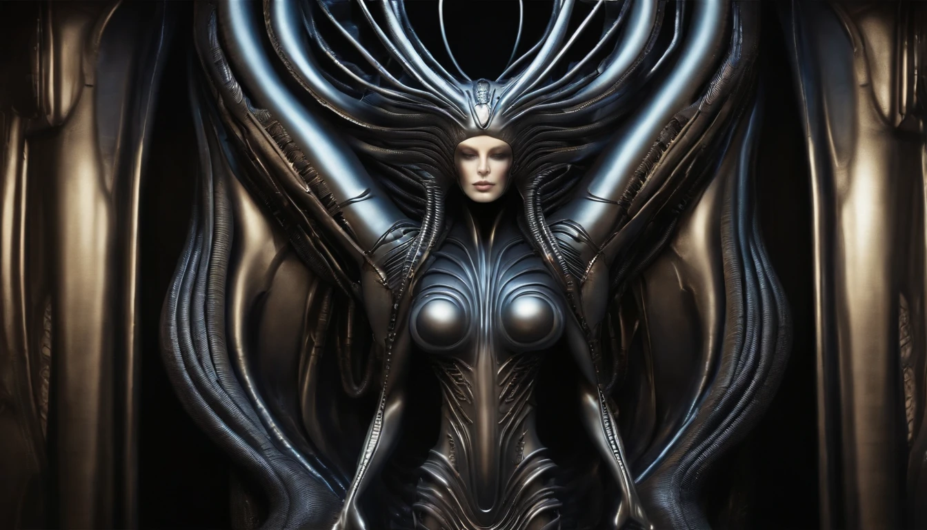 busty, faceless alien woman, /estilo H.G. giger