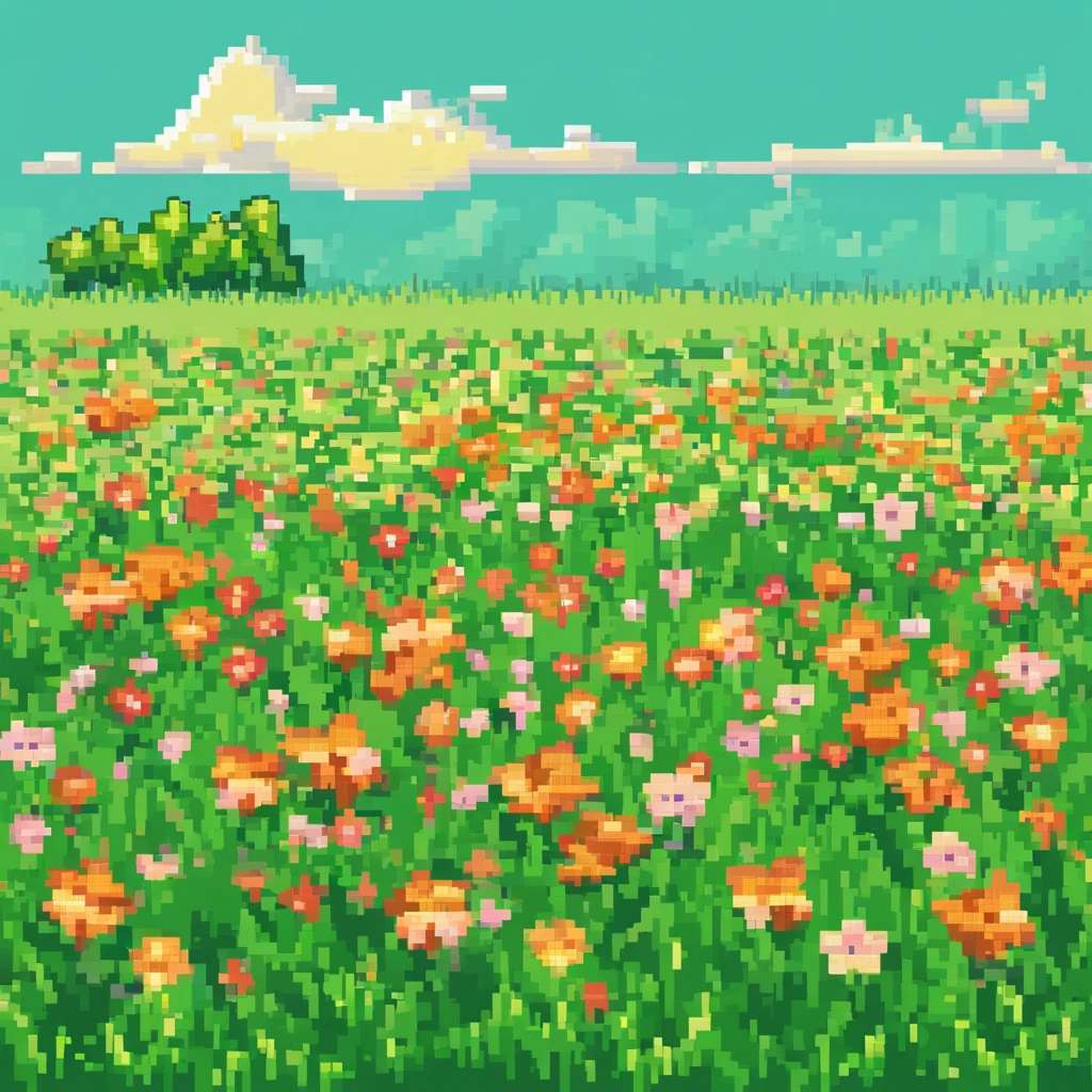Grass with flowers, Pixel Style Sprite, side glance, game asset, 16 color palette