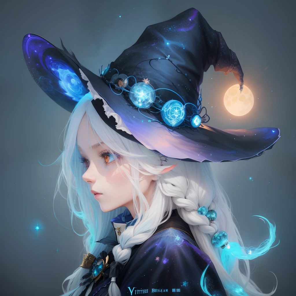 anime girl with long white hair wearing a witch hat, by Yuumei, bright witch, witch girl, portrait of a young witch girl, sky witch, blue witch hat, inspired by Yuumei, fantasy art style, beautiful wizard, witchy, witch, beautiful celestial mage, witch fairytale, astral witch clothes, portrait of a young witch, beautiful anime art style