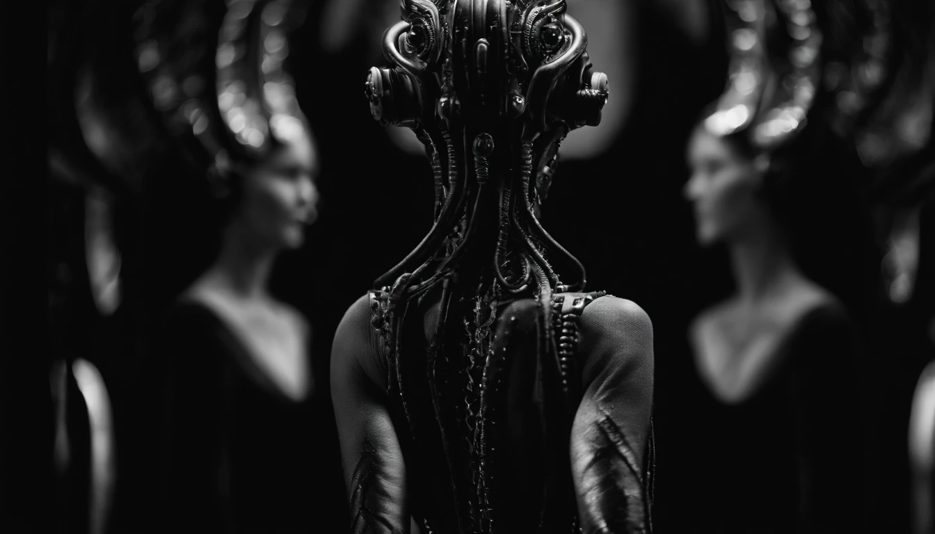 busty, faceless alien woman, /estilo H.G. giger