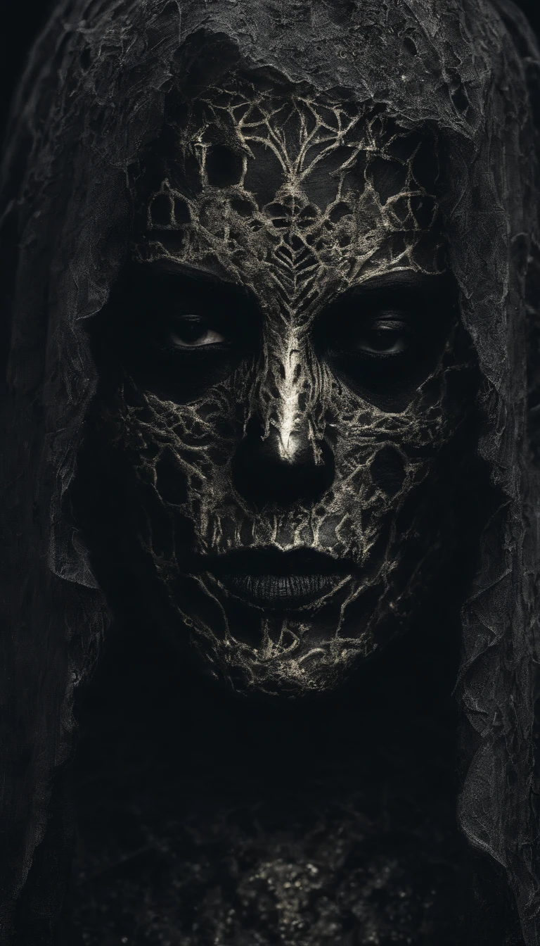Mysterious person looking in front of the camera, fondo siniestro, oscuro, that I highlighted, texturas 4k, realista,