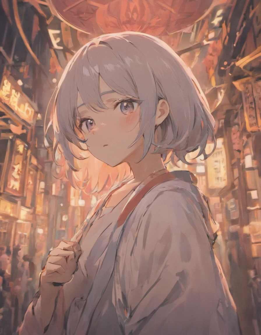 Mother of a middle-aged woman,Whisper to the screen,Eyes are hidden by hair and not visible,He wears a white shirt and a cardigan.,Black hair mixed with gray hair,Looks tired,