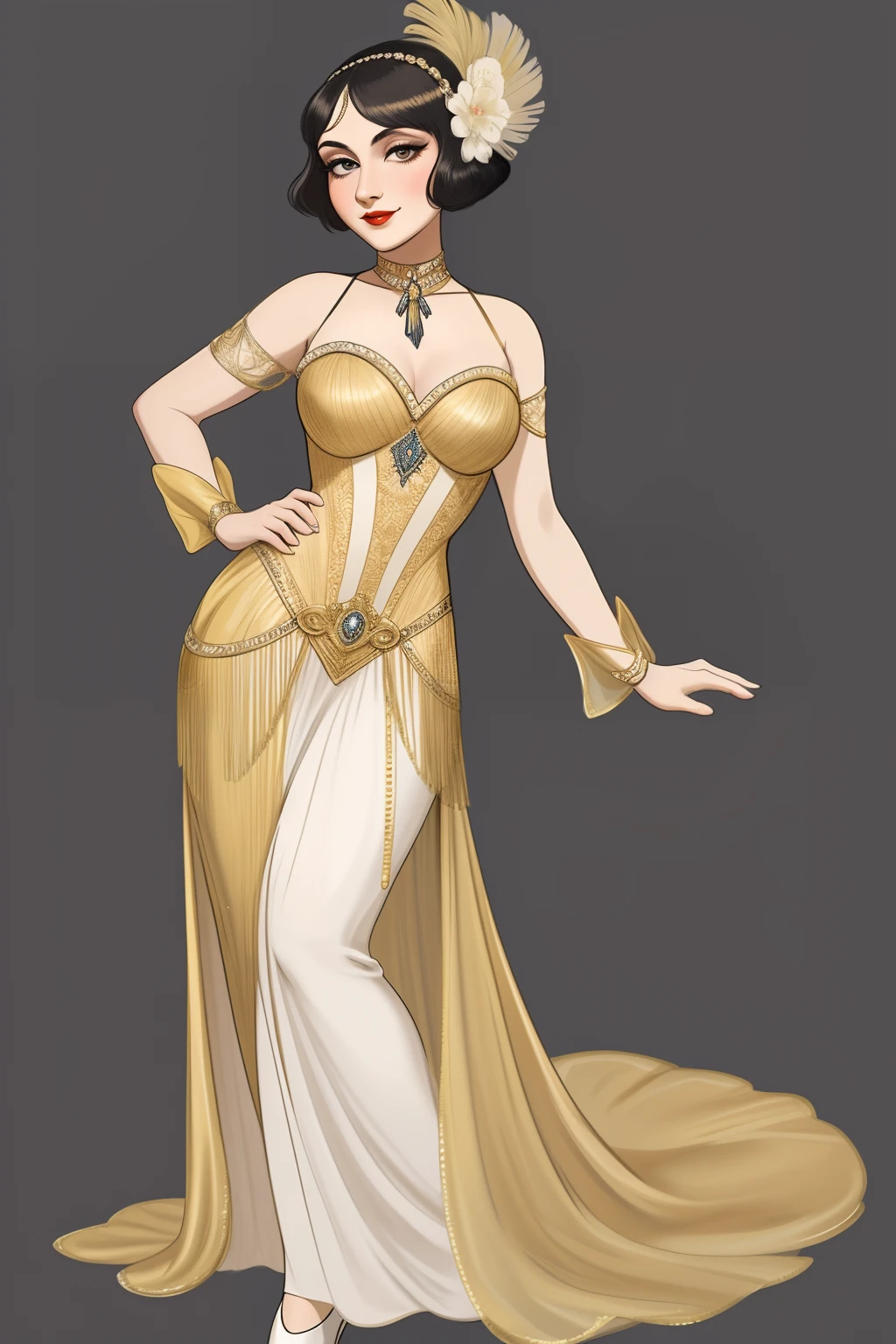 Araffe mulher vestida com um traje de flappper segurando uma varinha, melindrosa, Traje de alta qualidade, rugindo vinte anos, Anos 20, celebration costume, Era do Jazz, fantasia, traje de joias, 1 9 2 0 s estilo pano, 1 9 2 0 s roupa, 1 9 2 0 s estilo, Estilo dos anos 1920