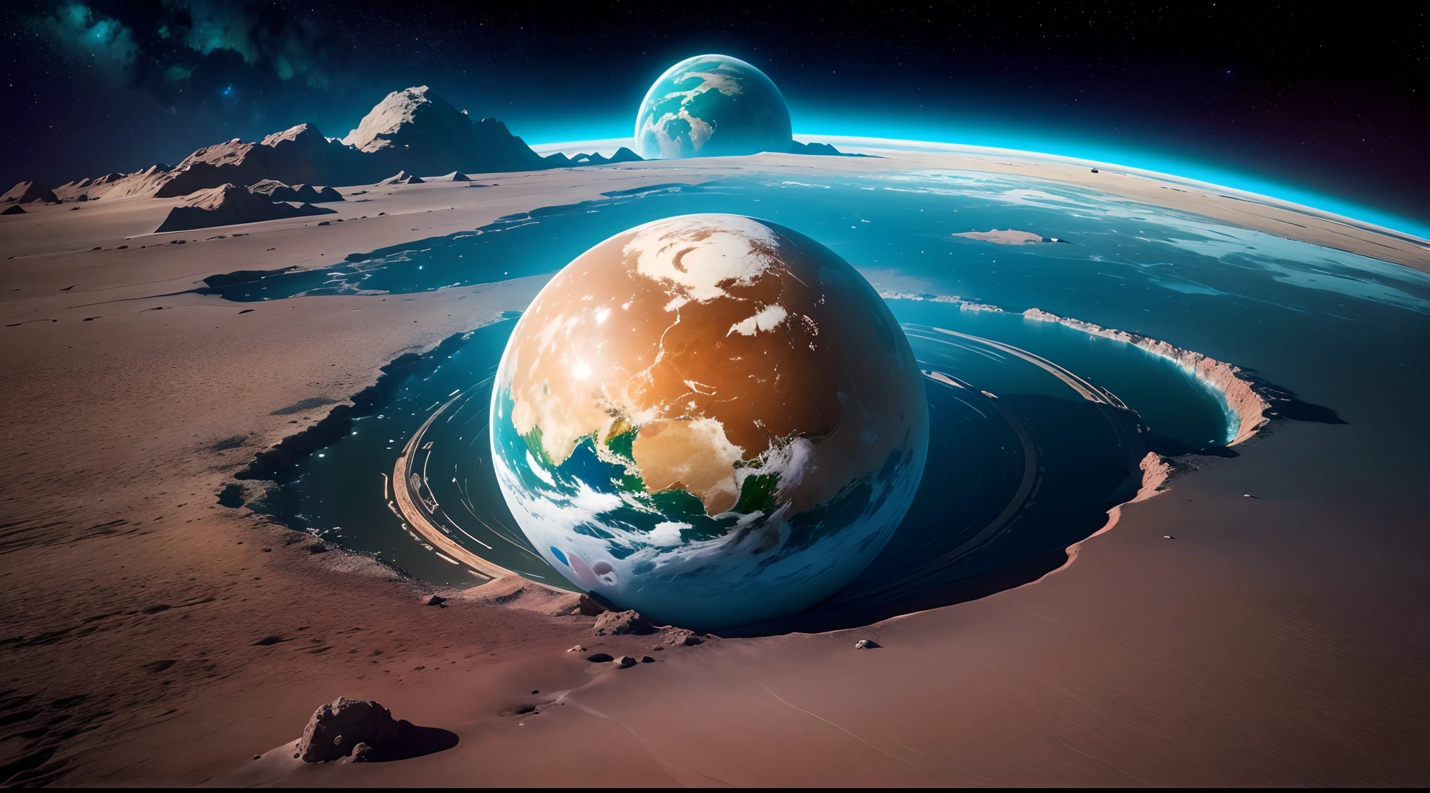 17:22:30
(Altas,Realistic:a planet with one half teeming with life and the other half barren, floating in the space, natureza vibrante contrastando com terrenos baldios desolados, cercado por estrelas, cosmic beauty