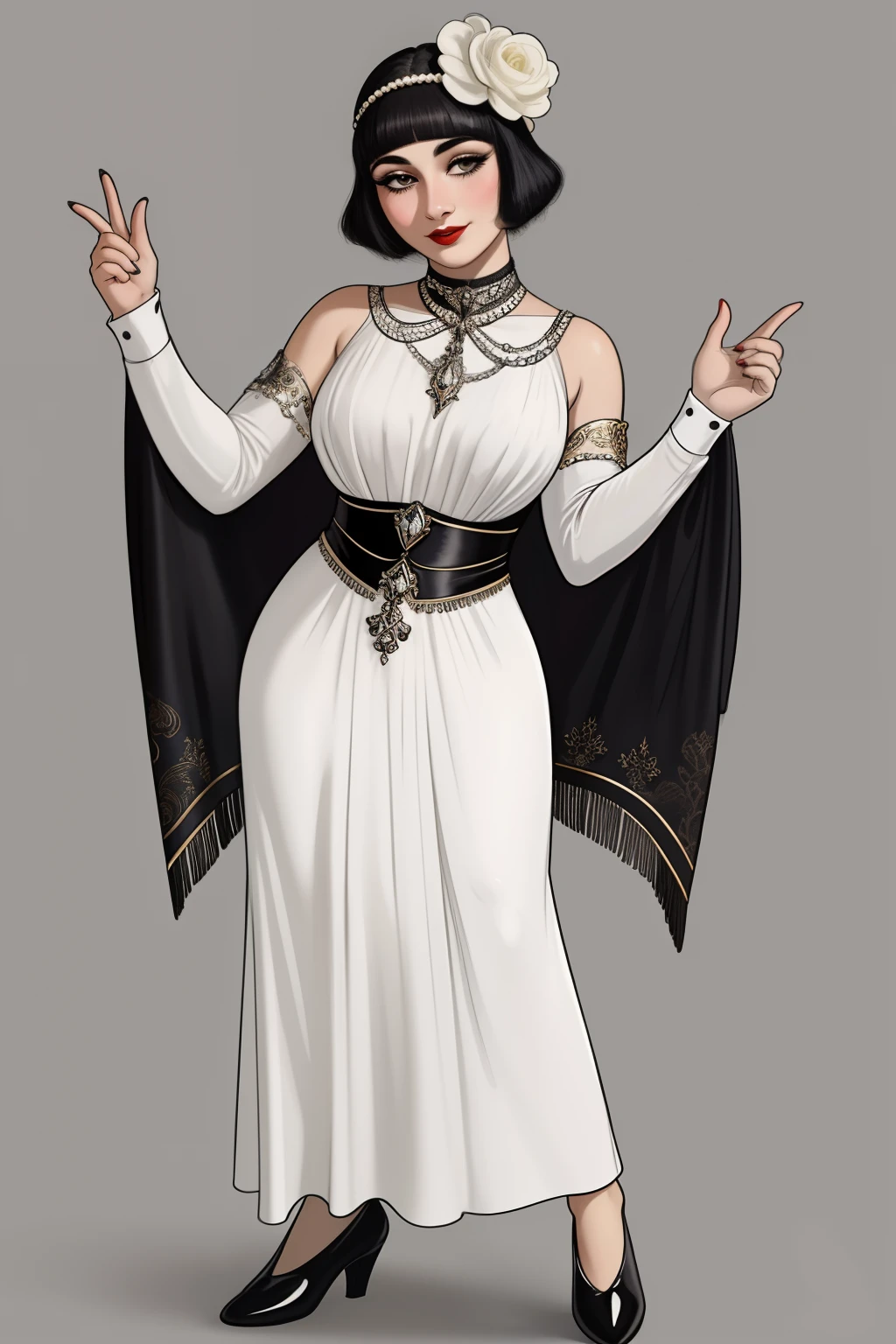 Araffe mulher vestida com um traje de flappper segurando uma varinha, melindrosa, Traje de alta qualidade, rugindo vinte anos, Anos 20, celebration costume, Era do Jazz, fantasia, traje de joias, 1 9 2 0 s estilo pano, 1 9 2 0 s roupa, 1 9 2 0 s estilo, Estilo dos anos 1920