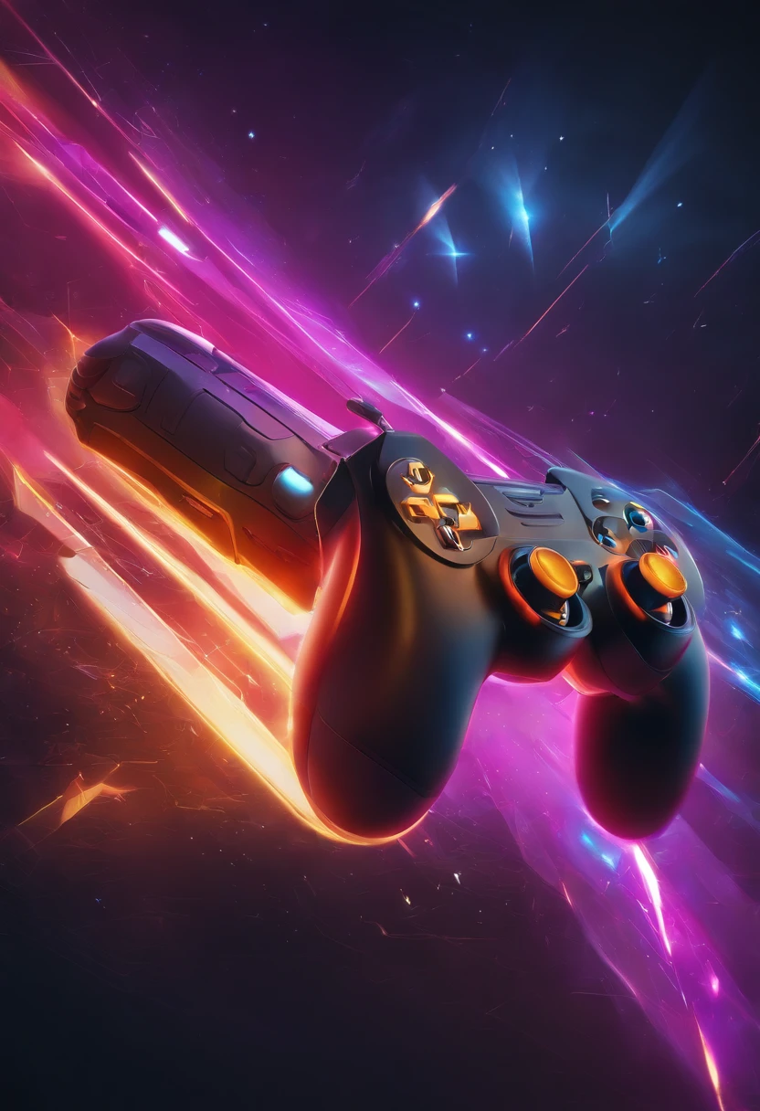 Um controlador de videogame colorido com luzes brilhantes em um fundo escuro, game icon stylized, arte digital de videogame, mobile game style, game icon, controle de videogame, arte de jogos de computador, Mobile Game, video - game, joga videogame, Jogo 2D, Jogos, 2 D arte de videogame digital, Jogos LED, gamer aesthetic, design de jogos, Design de Jogo