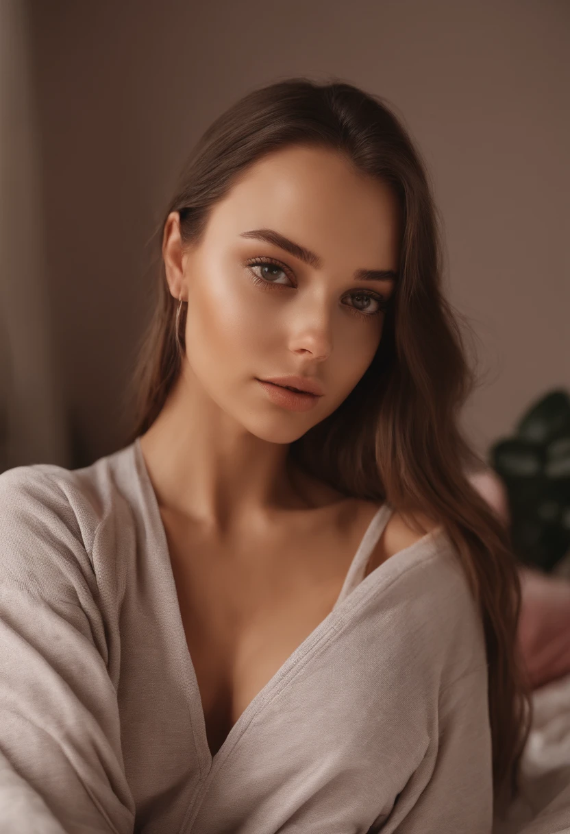 arafed woman with nothin on, sexy girl with brown eyes, sophie mudd, brown hair and large eyes,bedroom eyes, violet myers, without makeup, natural makeup, face with artgram, subtle makeup,selfie in bedroom, naked, butt shot, large butt