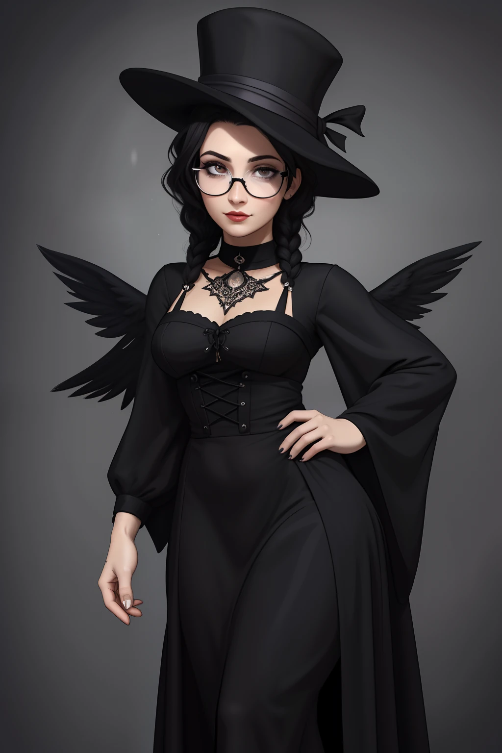 Mulher negra Moreno, de cabelo afro cabelo caindo para frente, Tipo encontrado, but braided with arfuturistic glasses ma of sniper in a city. Fofa ,a woman in a black dress and hat posing for a picture, tattered gothic dress, vestido vitoriano preto, Gothic dress, vintage gothic dress, wearing a gothic dress, wearing black old dress and hat, 1 9 2 0 s roupa, dark gothic dress, Vestido Art Nouveau, vestido esfarrapado, goth outfit, traje estilo vitoriano, Ornate Gothic Dress Hyperrealistic Student, com rabo-de-porco preto, character is in her natural pose, imagem ultra realista, Commission for High Res, nerdy black girl super hero, With eye Glasses, uma aluna hiperrealista, thick glasses, Estilo de arte fotorrealista, photorealistic illustration, Esta arte realista, Realistic student cosmic fallen angel, olhos claros brilhantes, Biomechanicals, estranho, assustador, pesadelo, cores muito brilhantes, light particles, com luz brilhante, Mshiff, Arte do papel de parede, papel de parede uhd, Anakil Skywalker, anos, roupas medievais