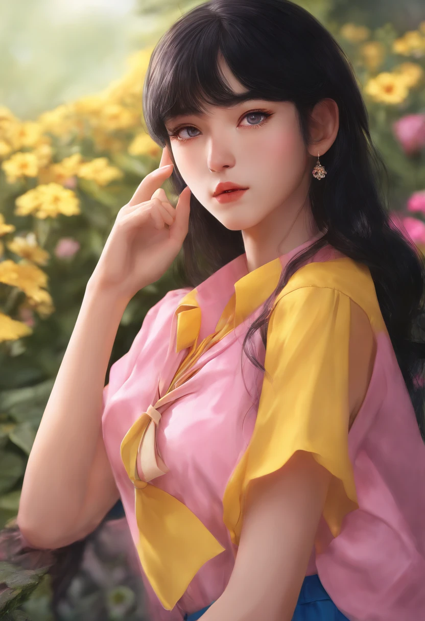 1boy, Femboy, cute boy, feminine, yellow skirt, pink shirt, black hair, blue eyes, 8k, high Res, masterpiece, ultrasharp, nsfw