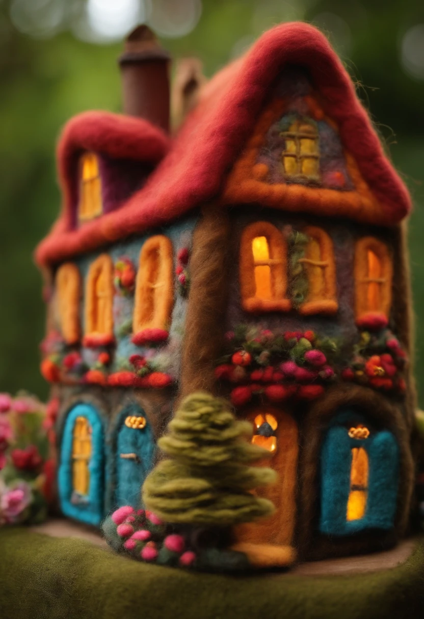 Felted wool house, Colorful and cozy，Whimsical Wonderland