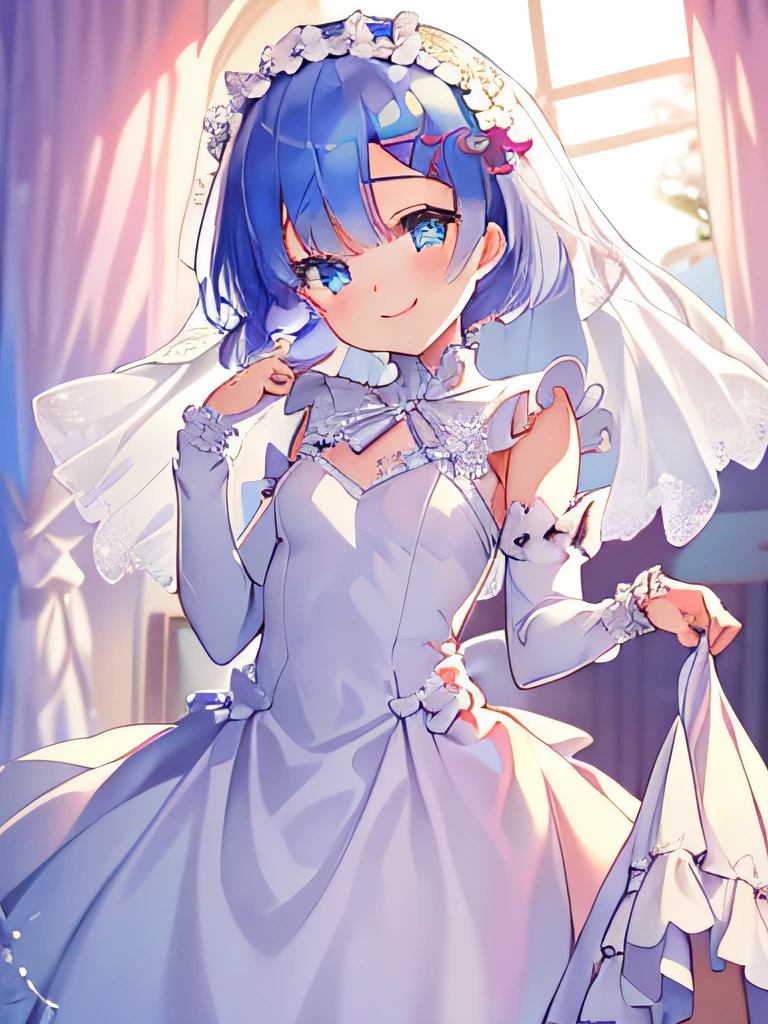 ((masutepiece)), ((Best Quality)), (Ultra-detailed), Anime style, Cute little girl s, 1girl in, Solo, bride, June Bride 00, ((Beautiful eyes))0, Smile