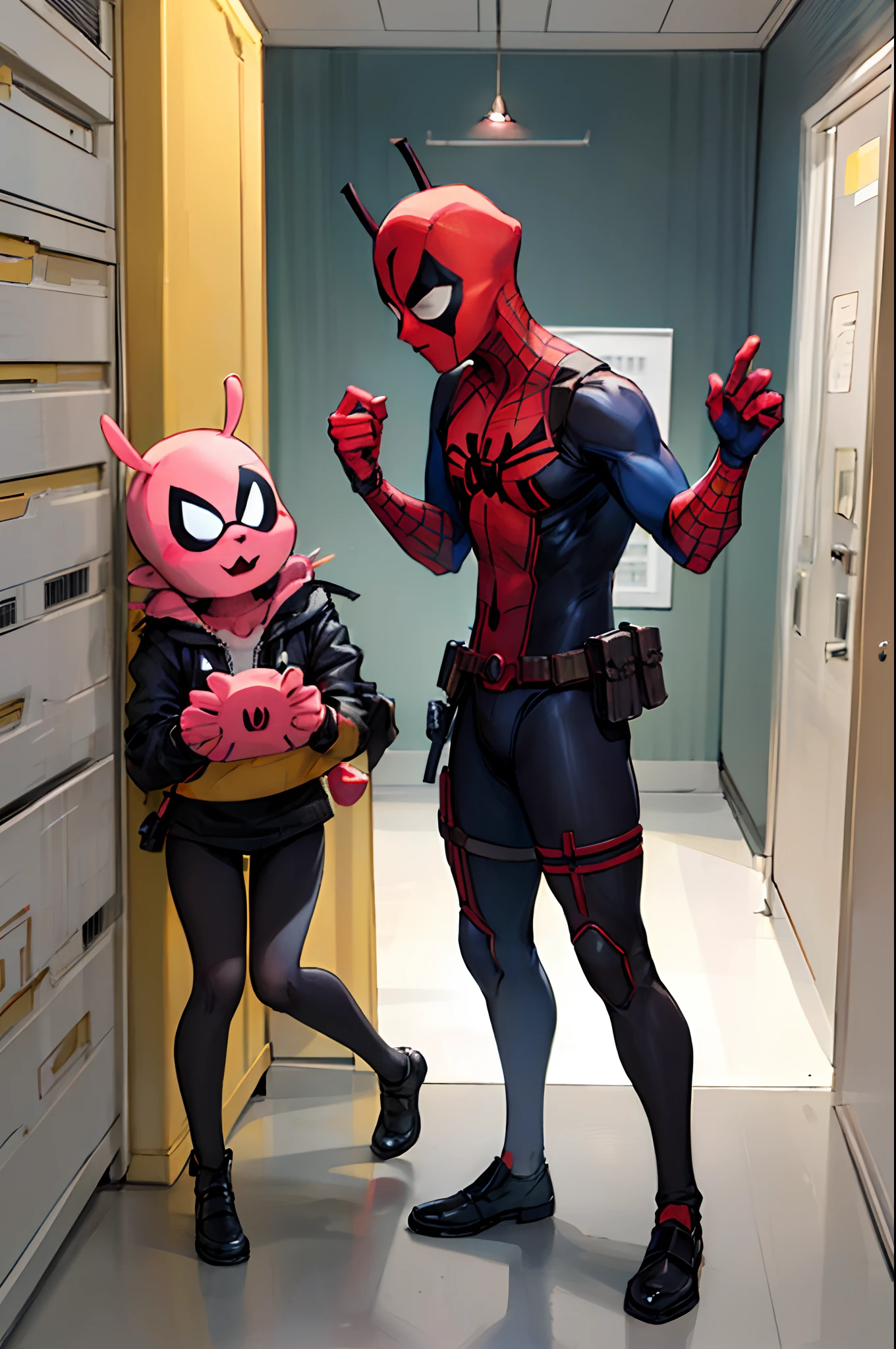 SpiderMan,Deadpool,and SpongeBob doing a money spread