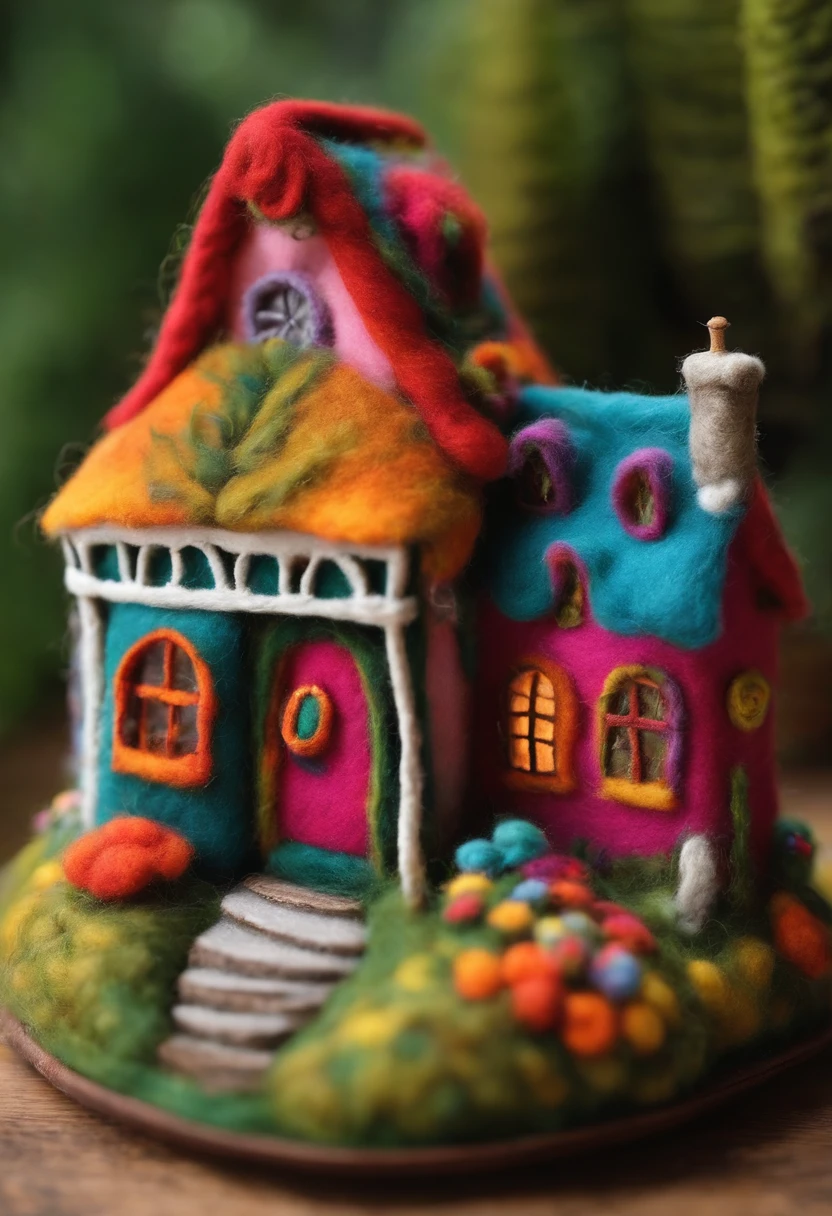 Felt wool house, extremely colorful，cozily，A whimsical wonderland，Rich in color