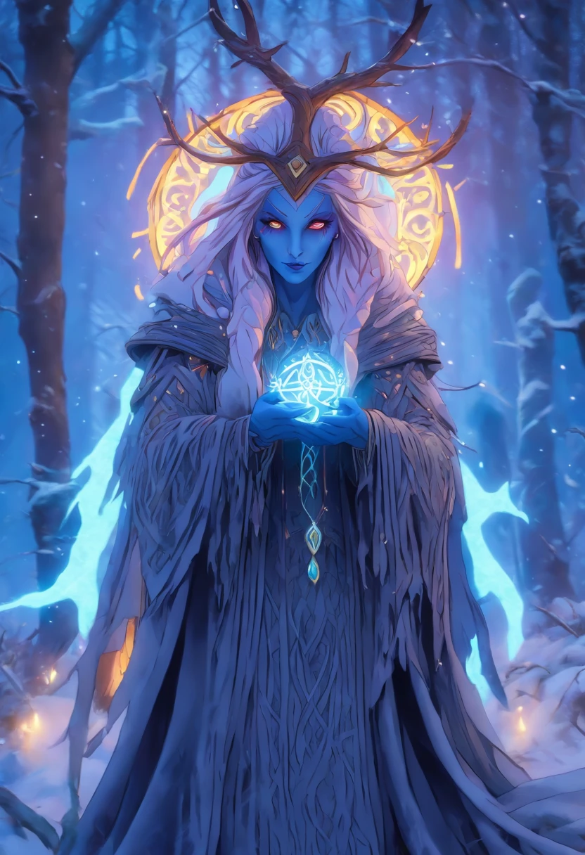 (((CAILLEACH))) best quality, ultra-high resolution, 4K detailed CG, master piece,Celtic goddess,cold ,Goddess of winter,Celtic clothing,Celtic mythology, ((close to camera)) , Celtic image, aesthetic, centered on screen