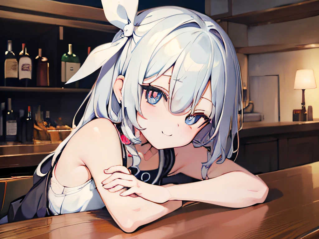 ((masutepiece)), ((Best Quality)), (Ultra-detailed), Anime style, a bar counter, Cute *********** s, 1girl in, Solo, Suit 00, ((Beautiful eyes))0, Smile