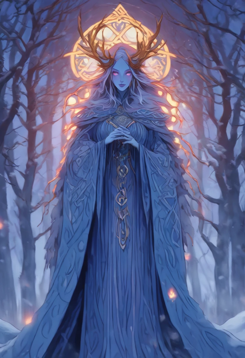 (((CAILLEACH))) best quality, ultra-high resolution, 4K detailed CG, master piece,Celtic goddess,cold ,Goddess of winter,Celtic clothing,Celtic mythology, ((close to camera)) , Celtic image, aesthetic, centered on screen