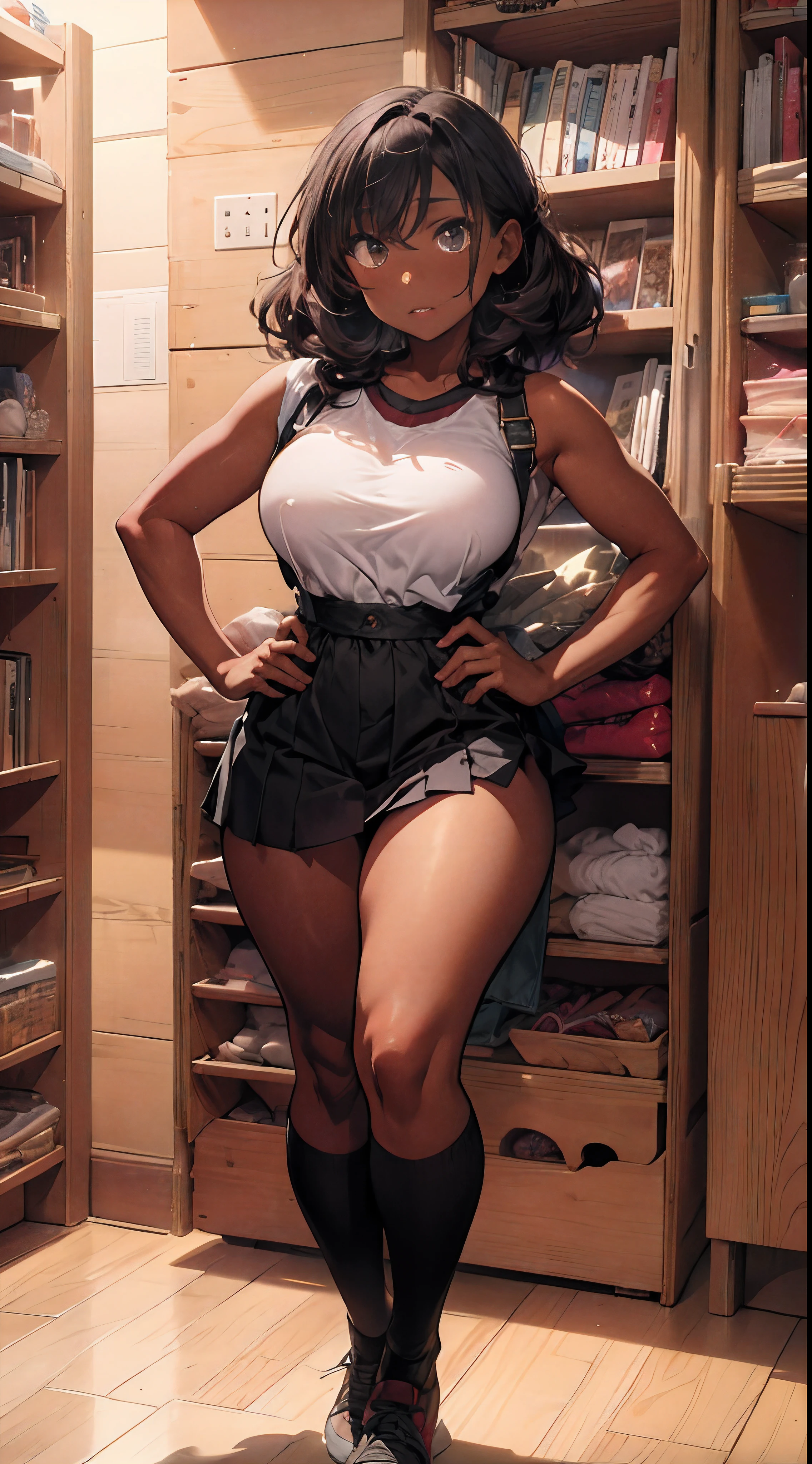 (((dark-skinned))), (bookworm, 25-year-old Mahagony-skinned,  darkskin statuesque oblong-shaped face,vivacious black eyes, prominently narrowed convex hooked nose, hourglass physique,thick, alluring, large breasts, large butt, heart hips, long, toned legs, messy pixie bun, glasses,  sweater dress, high definition, 96k, fullbody, risky, vivd,Graffiti graphic novel, digital masterpiece,) (sultry and strong,beautiful, toned, Golden Ratio physique ((mystifying Ultra Detailed Iris,))  Extremely Detailed Body and Wide Hips. The character should have intricately accurate facial and physical structure* intricately realistic expression and emotion* accurate colored complexion* accurate clothing design* complex hairstyles* and intricate character detail. Human realistic features) ::10  (, sensual energetic atomsphere, perfect prompt, perfect prose, Unreal Engine 5, Cinema, Ultra wide angle, Depth of field, Hyper detail, Fine details, Fabric texture, erotica,, Depth of field, Tilt blur, white balance, 64k , super resolution, megapixel, VR, single, good, ambient light, half light, backlight, natural light, incandescent light, optical fiber, dark light, cinematic light, studio light, soft light, ambient light, contrast light, beautiful light, accent light, general lighting, screen space general illumination, ray traced global illumination, optics, diffuse , Glow, Shadows, Rough, Glow, Raytraced Reflections, Clearance Reflections, Screen Space Reflections, Diffractive Gradation, Chromatic Aberration, GB ent Offset, Sweep Lines, Ray Tracing, Ambient Light Occlusion,Anti-Aliasing, FKAA, TXAA, RTX, SSAO, MSAAx4, shaders, OpenGL shaders, GLSL shaders, post-processing, post-processing, cell shading, tone mapping, CG, visual effects, sound effects, incredibly detailed and complex, hyper-maximal, elegant, hyper-realistic, super-detailed, dynamic pose)))