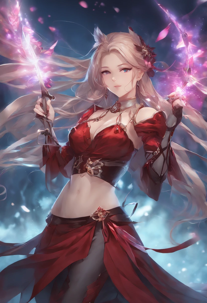 Anime - imagem de estilo de uma mulher em um vestido vermelho com uma espada, cushart krenz arte chave feminina, badass anime 8 k, shalltear bloodfallen, female action anime girl, vestindo armadura roxa escura, destino / noite de estadia, Impacto de Ayaka Genshin, arte oficial altamente detalhada, arte oficial do personagem, estilo anime como destino/noite de estadia