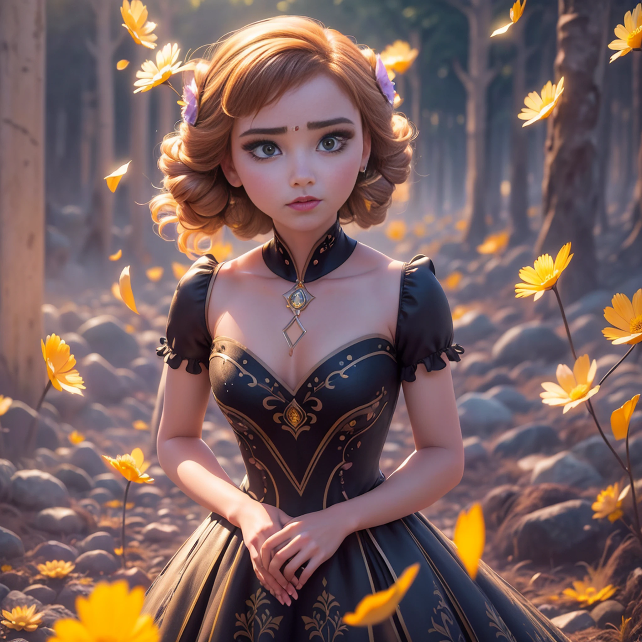 (8k, foto RAW:1.2),1 ,(cabelo comprido:1.31),brincos, hair rings, colar, cinematic lighthing, melhor qualidade, ultra high-resolution, (fotorrealista:1.3), POV ,(solo:1.1), (olhando para o observador: 1.331), (half-open lips: 1.1), (Cilia: 1.1), (feliz: 1.21), (profundidade de campo: 1.1), reflexo de lente, (chromatic aberration: 1.1), (caustics: 1.1) , (scattered luminous petals:1.331), ulzzang-6500-v1.1,(((asymmetrical dream dress))),(((corpo inteiro))),((salto alto)