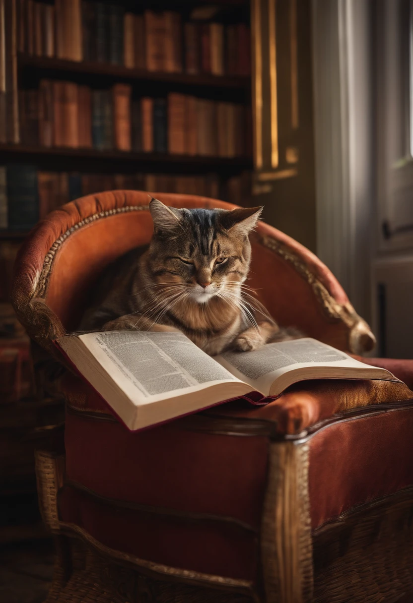 gato leyendo un libro