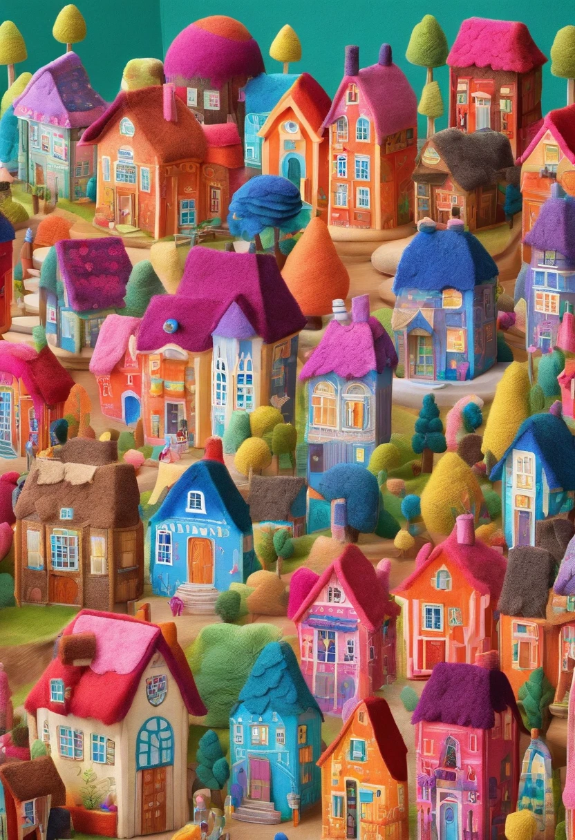 Felt wool house, Extremely colorful,cozily,A whimsical wonderland,Rich in color,tmasterpiece,the detail,detailed detail,fanciful,Imaginative