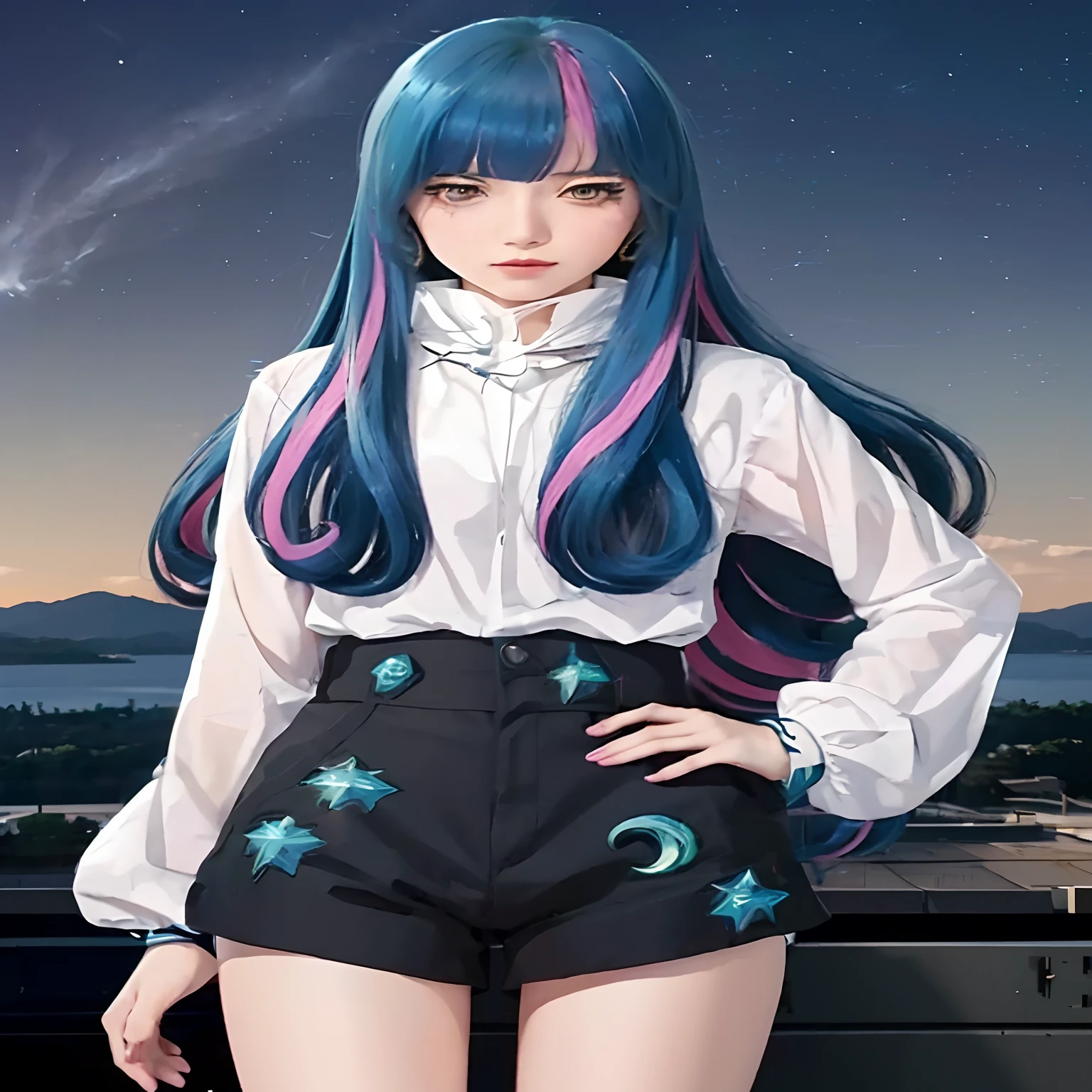 a woman with long hair and a white shirt standing on a ledge, nico robin, marin kitagawa fanart, anime girl with cosmic hair, anime character, made with anime painter studio, portrait anime space cadet girl, anime character; full body art, anime style character, 2 d anime style, chiaki nanami from danganronpa, stylized anime