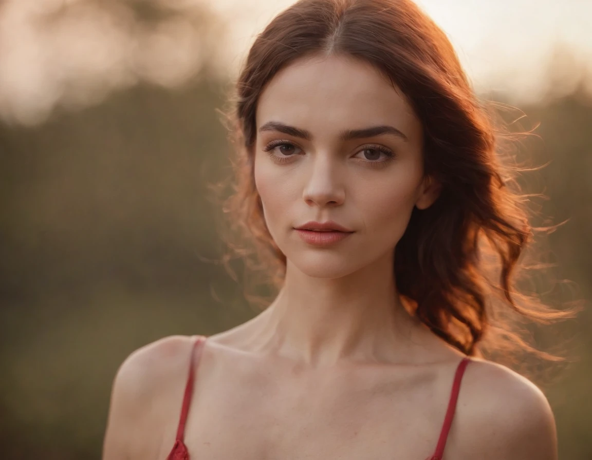 Thin woman with small breasts, Cuerpo entero, Cara sexy, cabello ondulado, cabello rojo, desnuda.