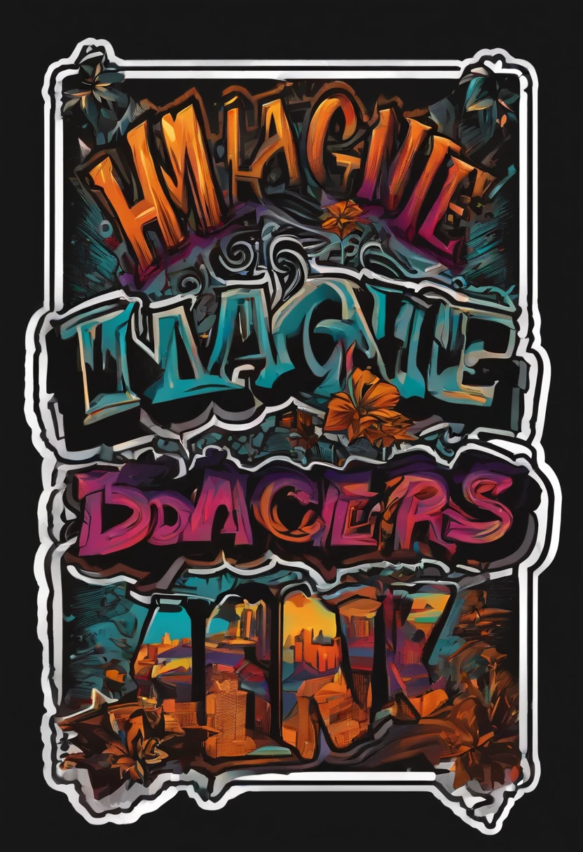 /imagine prompt: hip hop text graphic illustration for a sticker with a black background, in bold outline style, jagged edges, trashcore, light shading --v 5.2, break dancers